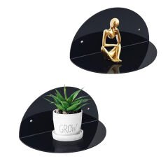 2'li Oval Duvar Raf Siyah