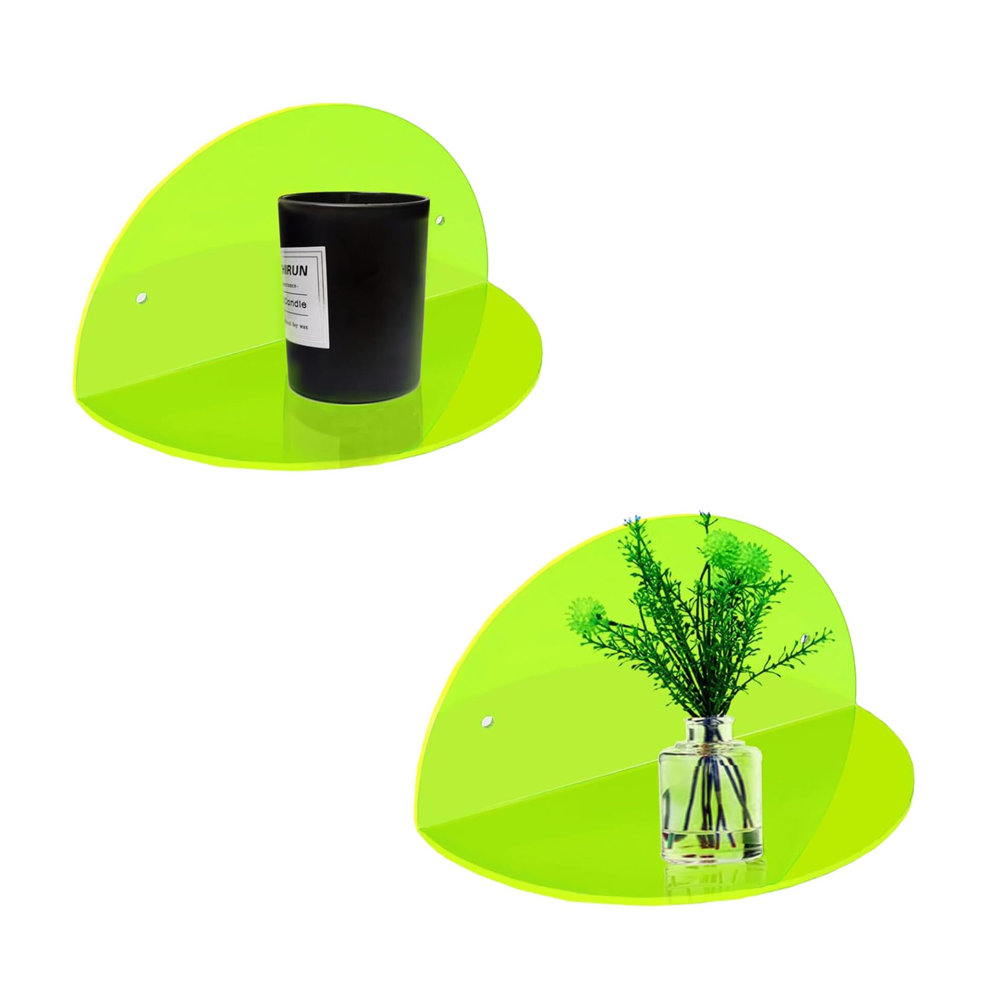 2'li Oval Duvar Raf Neon Yeşil