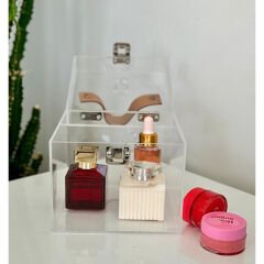 Kilitli Makyaj & Takı Kutusu (Şeffaf 15cm x 15cm x 15cm)