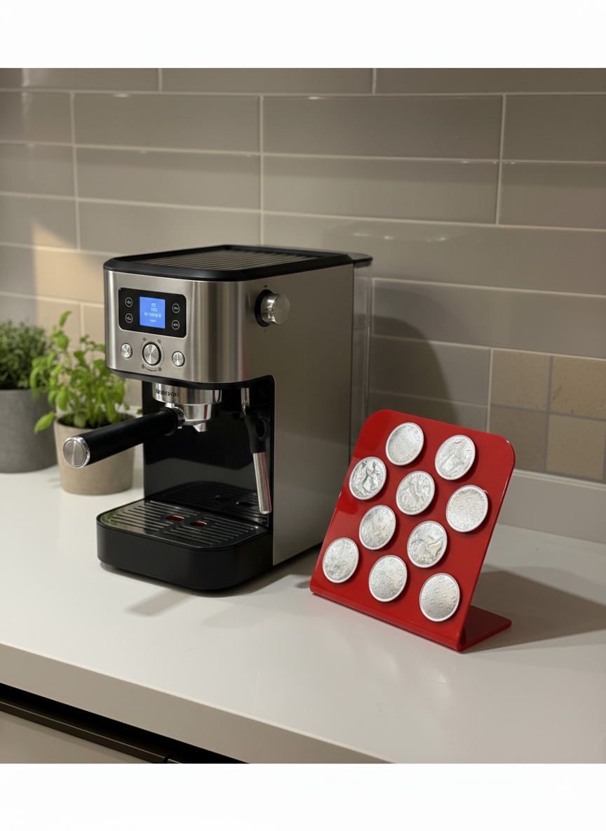 L Kapsül Kahve Standı (Nespresso & Jacobs Uyumlu 10 Kapsül Kapasiteli) Kırmızı