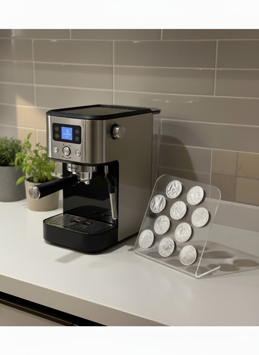 L Kapsül Kahve Standı (Nespresso & Jacobs Uyumlu 10 Kapsül Kapasiteli) Şeffaf